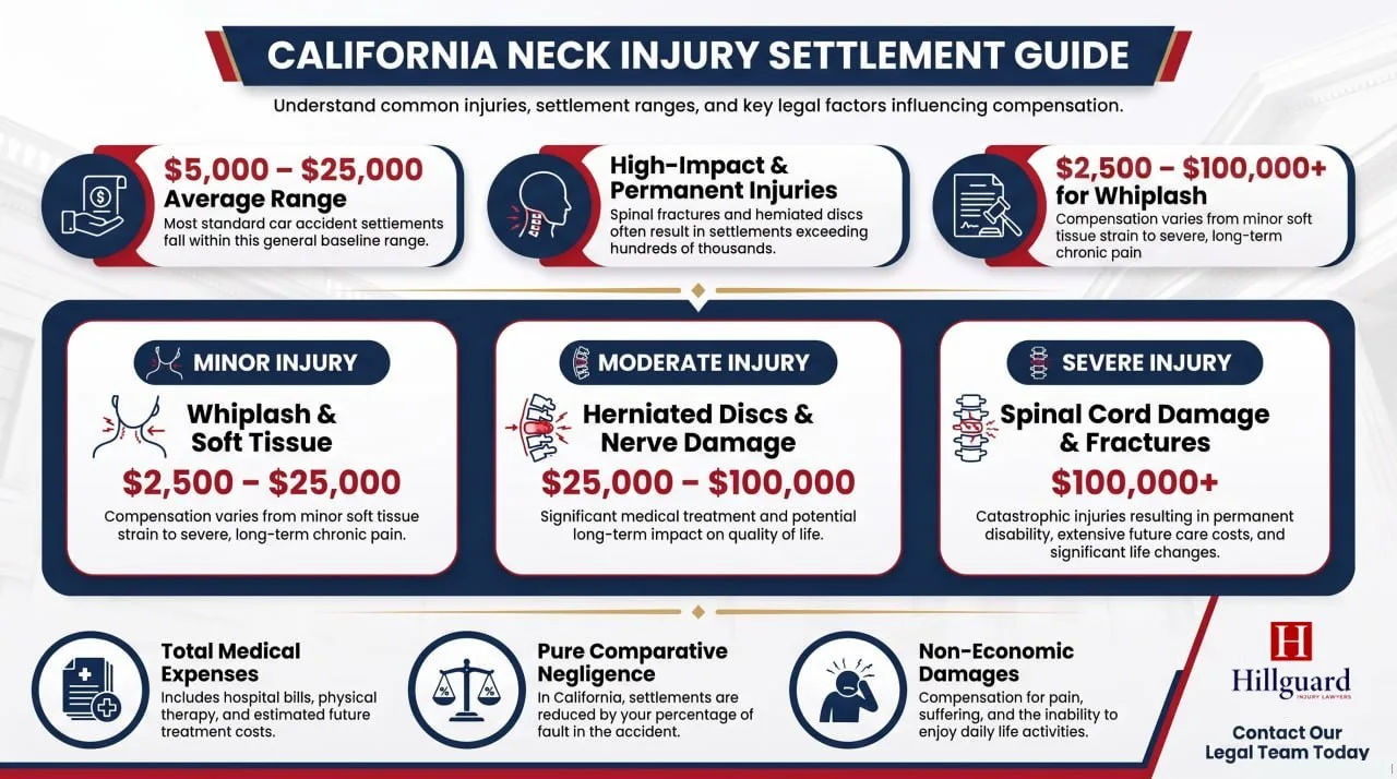California neck injury settlement guide — settlement ranges by injury severity