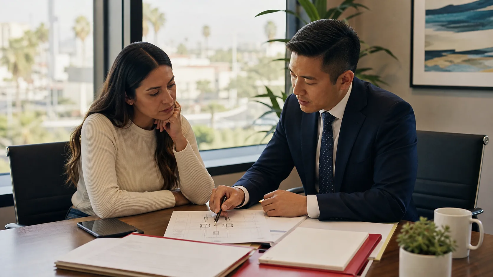 California attorney reviewing pedestrian accident evidence and legal options with a client