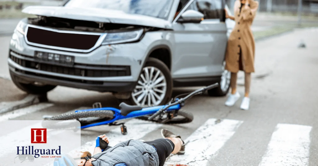 Cyclist injured after car collision on crosswalk in California.