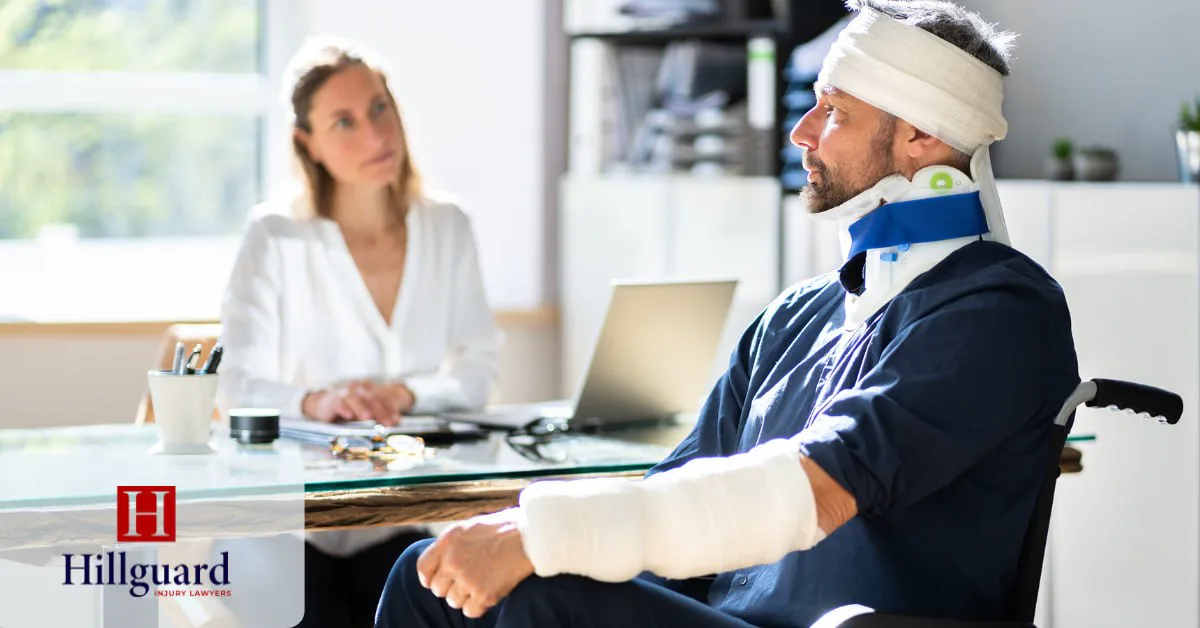 Seriously injured client in a wheelchair meeting a California personal injury lawyer