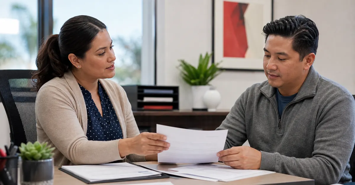 Patient discussing an itemized medical bill and payment options with a hospital billing specialist