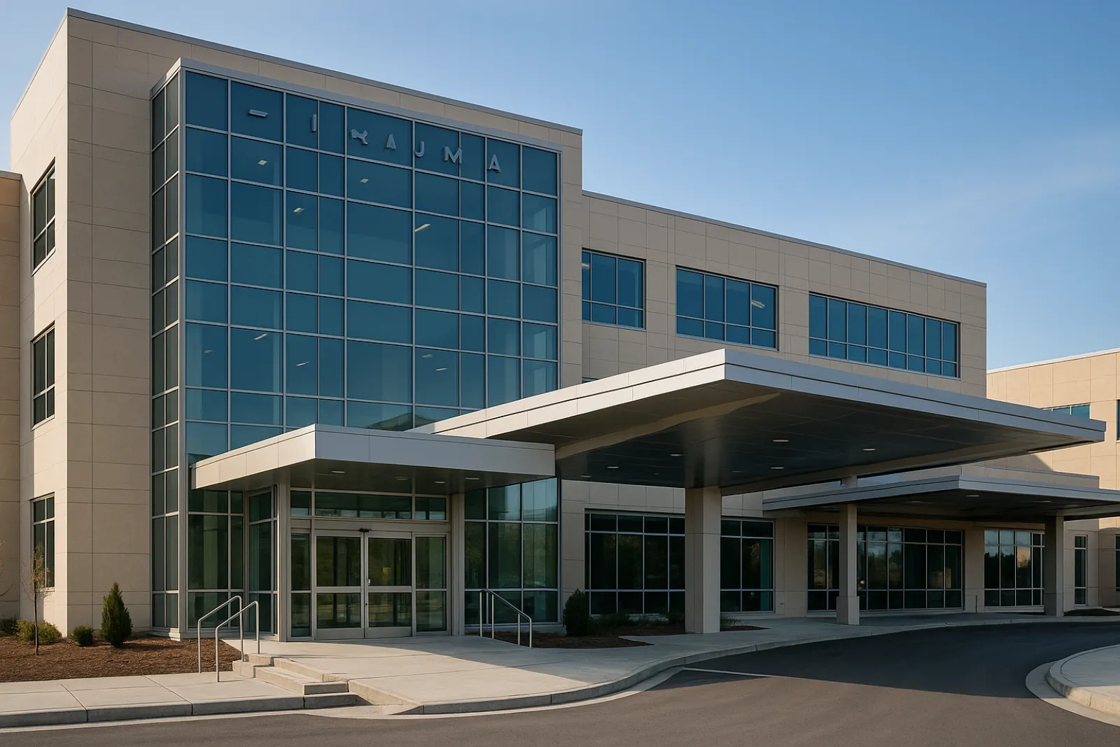 Modern trauma medical center building exterior