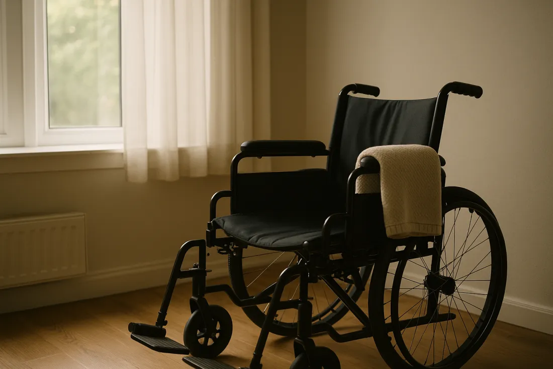 In-home long-term recovery setting with a wheelchair by a window