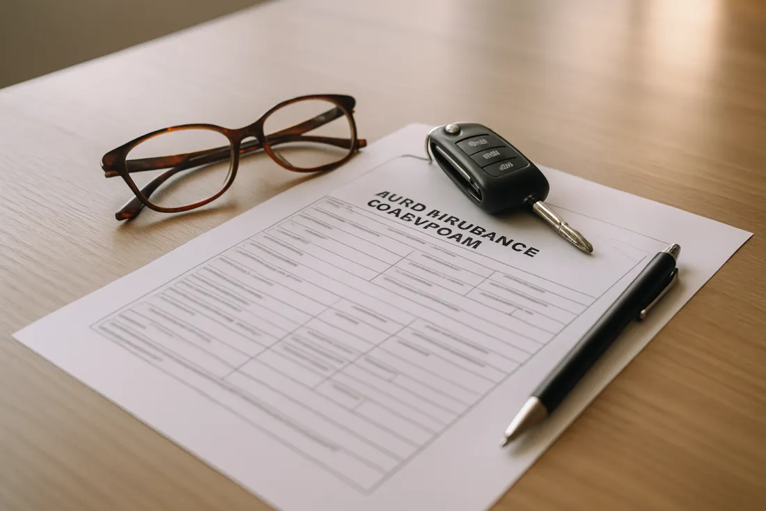 Auto insurance claim paperwork on a desk