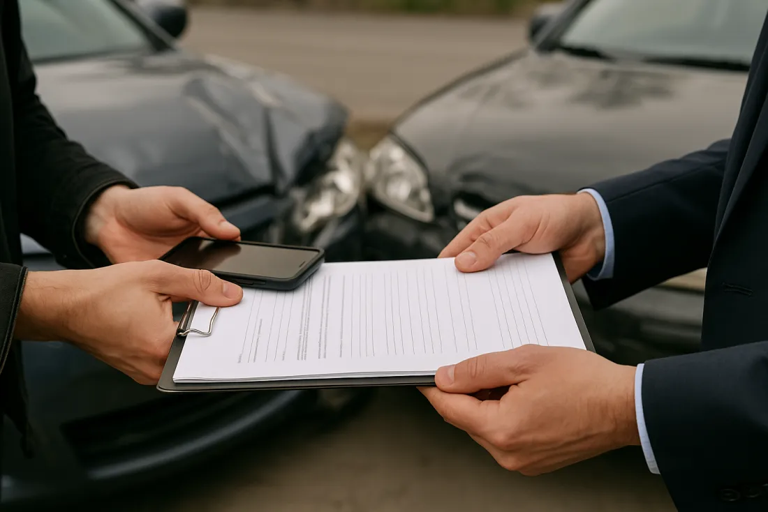 Drivers exchanging information after a roadside accident